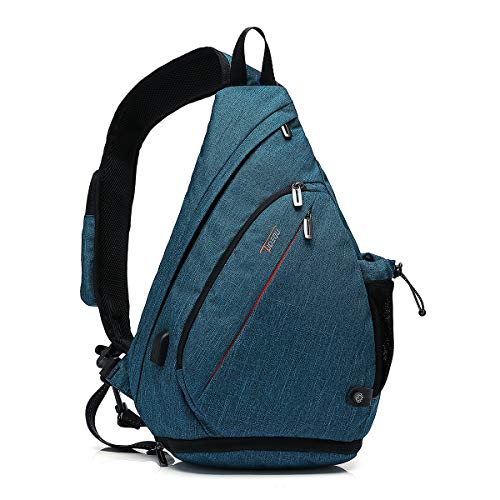TUDEQU Crossbody Backpack Sling Chest Bag Backpack Casual Daypack with Dry Wet Separation And USB Port for Men & Women (Blue Blk)