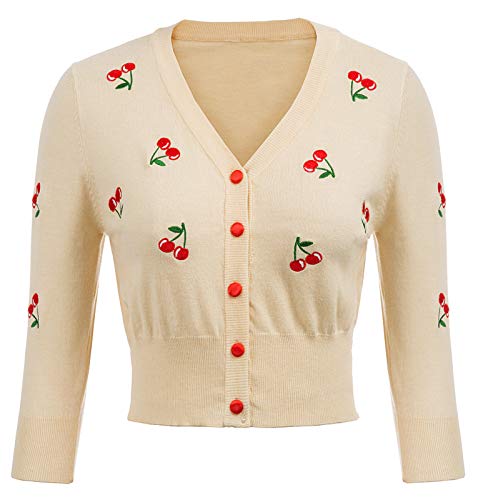 Belle Poque - Coprispalle da donna stile bolero con ricamo con ciliegie, maniche a 3/4, stile vintage anni ?0 Floral-8(609-8) XXL