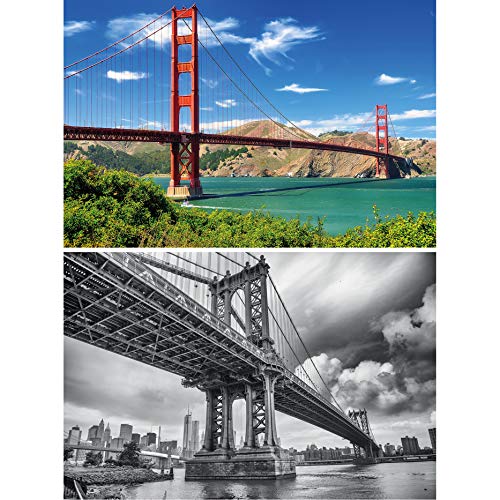 GREAT ART Set di 2 Poster XXL – Golden Gate & Brooklyn Bridge – America USA Motivo Monumenti Estate Città Metropoli Foto Poster Decorazione Murale (140 x 100cm)