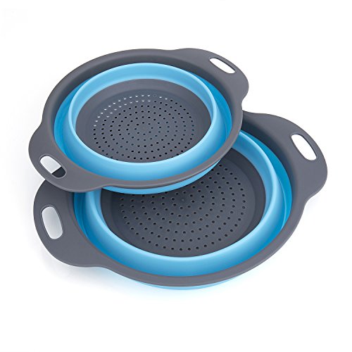 Scolapasta Set, Diealles Scolapasta Pieghevole in Silicone Filtro Cucina In Silicone Pieghevole Filtro Cestino per Cucina Domestica O Campeggio (Blu)