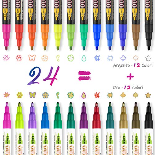 BOIROS Outline Marker, Penne Colorate Magiche per Bambini da 24 Colori a Doppia Linea Automatico, Penne di Contorno Evidenziatori, 2 Colori Metallici Oro Argento, Idee Regalo Natale Fai da Te Ragazzi