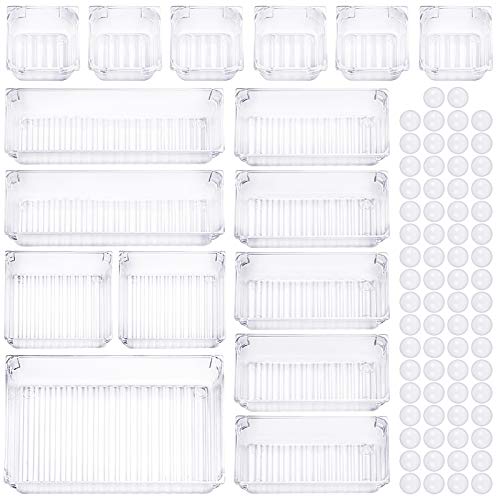 CKATE Scatole Stoccaggio, Set di 16 Organizer Cassetti Impilabili Cassetto Plastic Portaoggetti per Ufficio Scrivania, Cosmetici, Cucina, Bagno