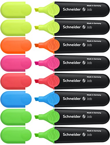 Schneider Schreibgeräte Job - Evidenziatori ricaricabili, 8 pz, colori assortiti (giallo, arancio, rosa, rosso, blu, verde)