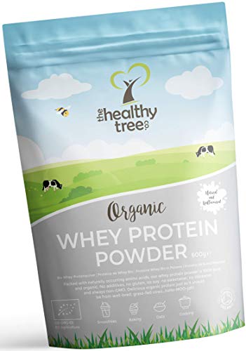 Proteine in Polvere Whey Bio (600g) - Non Aromatizzate e Alto Contenuto di BCAA con Misurino da 15g Gratuito - 80% Proteine del Siero di Latte Bio da Mucche Nutrite con Erba di TheHealthyTree Company