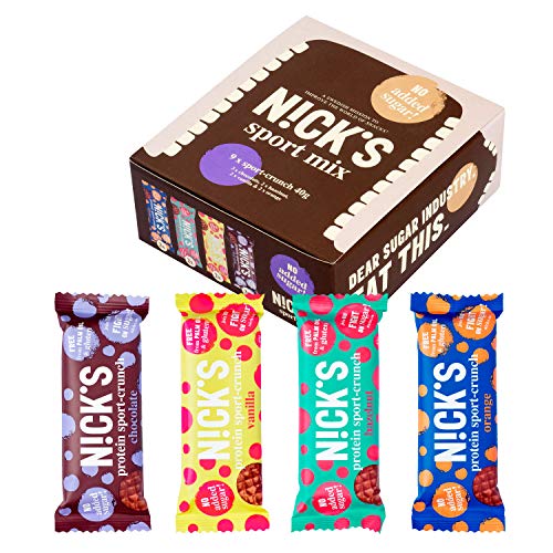 NICKS Sport Mix, con assortiti Protein Sport Crunch Wafer Barrette proteiche al cioccolato, varianti di gusto, senza zucchero aggiunto, senza glutine 9 x 40 g