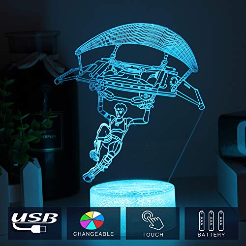 3D Fortnited lampada Battle Bus RGB Mood Lamp 7 color base luce acrilico stereo illusione LED tavolo lampada da comodino Crack Crack Character Gliding