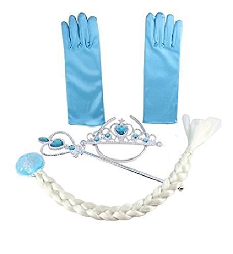 Vicloon Corona Principessa Bambina Bacchetta Magica, 6Pcs Accessori Principessa, Corona Diadema, Guanti, Bacchetta Magica, la Treccia con a Clip, Anello Dito e Orecchinoper Bambina 2-9 Anni, Azzurro