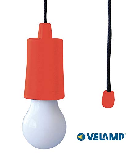 Velamp RETRO' Lampadina LED Portatile a Pile. Colorata, Senza Corrente ma Super Luminosa. per Casa, Campeggio, Giardino.Cordoncino: 105cm, Rosso