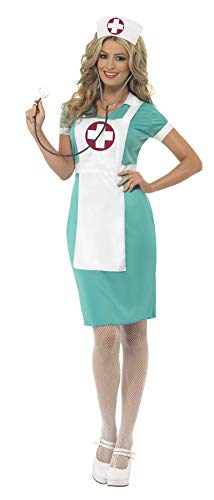 SMIFFYS Costume da infermiera strumentista, Verde, con abito, grembiule e copricapo
