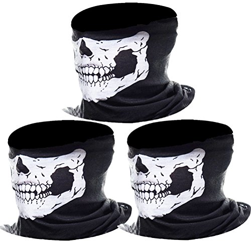 eBoot Ghost Skull Maschera Mezzo Cranio Maschera Facciale Moto Maschera (Nero, 3 Pack)