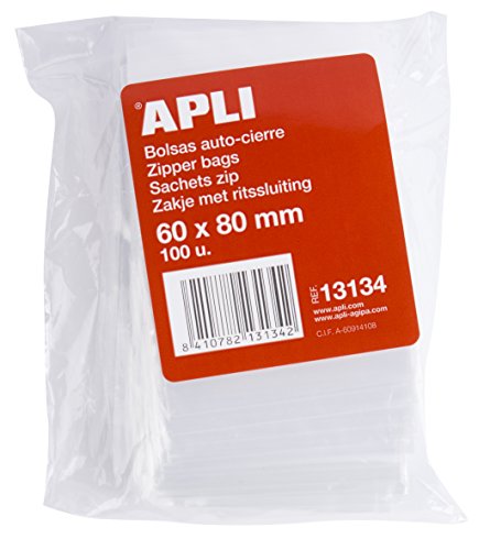 APLI - Confezione di 100 sacchetti di plastica richiudibili 60 x 80 mm
