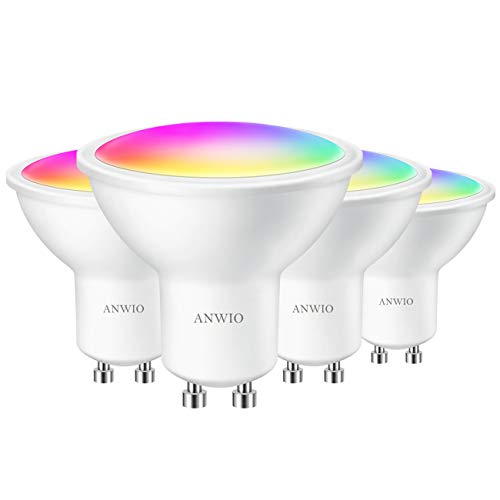 ANWIO Lampadina LED GU10 da Incasso Smart Wifi,5W Equivalenti a 32W,350Lm,Compatibile con Alexa,Echo and Google Assistant,RGB Intelligente Dimmerabile,Controllo a Distanza da App,Pacco da 4 Pezzi