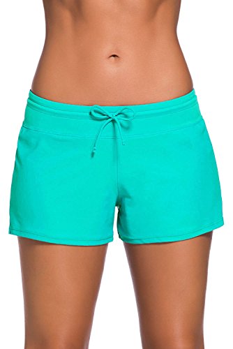 Yavero Pantaloncini da Bagno Donna Costume Pantaloncino Asciugatura Rapida Pantaloncini Nuoto con Drawstring Regolabile Verde 3XL