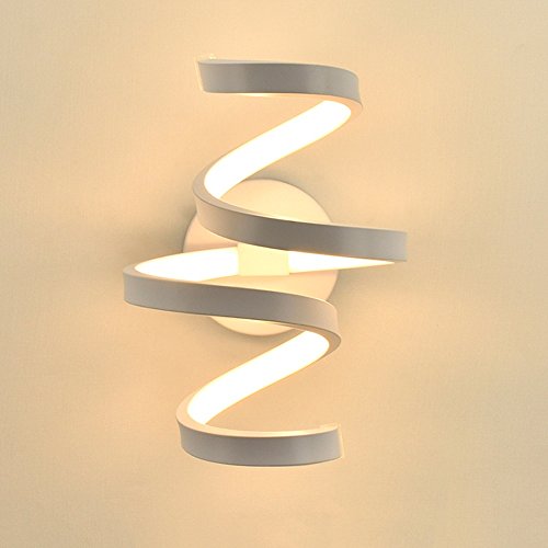 Modeen Lampada da parete a spirale LED 18W Soggiorno Lampada da comodino Camera da letto Luce semplice moderna in alluminio acrilico bianco Applique da parete