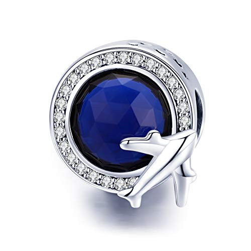 Lily Jewelry Global Around World - Ciondolo in argento Sterling 925 con zirconia cubica blu, compatibile con braccialetti Pandora