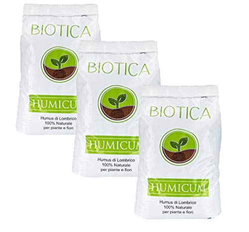 BIOTICA Humus di lombrico HUMICUM - 3 Sacchi da 25 Litri - Fertilizzante 100% Naturale