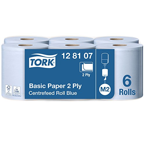 Tork 128107 Carta per asciugatura Advanced, compatibile con il sistema M2 (ad estrazione centrale maxi), 2 veli, 1 x 6 rotoli (6 x 150 m), colore blu