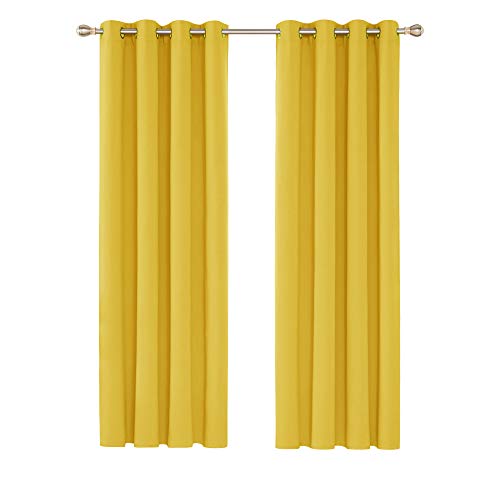 Deconovo Tende Oscuranti Termiche Isolanti Tinta Unita Tende a Drappeggio Moderne per Camera da Letto Bambini 135x240 CM Giallo 2 Pannelli