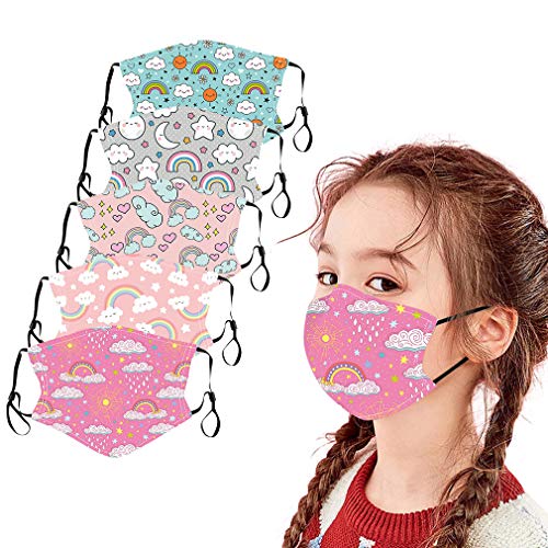 Wossei Bambino 5 Pezzi Tessuto Bocca viso visiera in cotone blend, Stampa Simpatico Cartone Animato Lavabili Riutilizzabili Visiera Viso per Ragazza (5PCS, D)