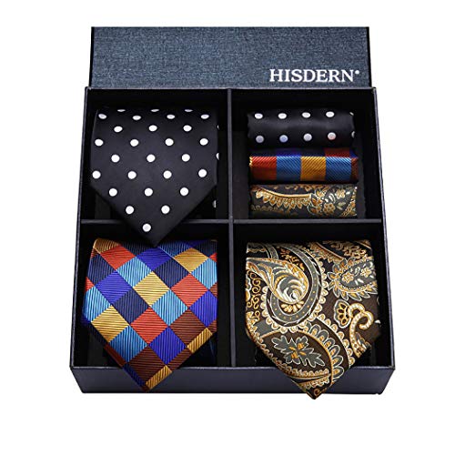 HISDERN Lotto 3 PCS Classico Elegante Seta da uomo Tie Set Cravatta & Pocket Square-Set multipli