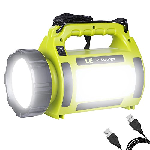 LE Lanterna da Campeggio Ricaricabile USB, Torcia a LED CREE da 1000 Lumen, 5 modalità Proiettore da Esterno con 3600 mAh Power Bank, Luce da Lavoro Impermeabile per Escursionismo, Pesca, Emergenza