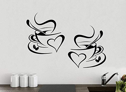 Adesivo cucina 2 tazze da caffè da tè Cucina parete adesivo vinile tazzine decalcomania arte Ristorante Bar Decor Amore