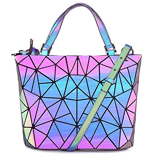 HOT ONE Colour Cambia Borse e borsette luminose geometriche Borsa olografica Borsa riflettente Borsa Moda (5# Grande Luminoso)