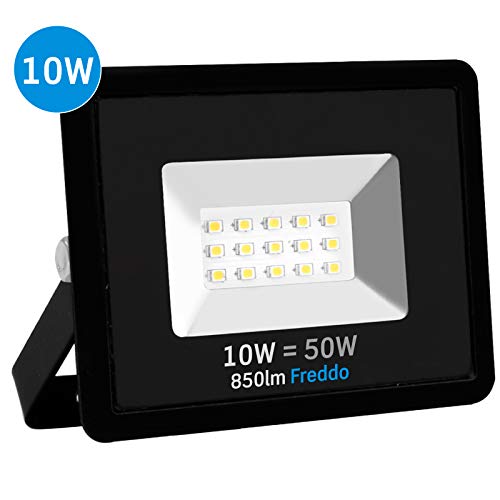 Faro LED Faretto Esterno impermeabile IP65 10W Nero (850 lumen equivalenti a 50W) - Luce Bianco Freddo 6500K - Fascio Luminoso 110° Eurocali