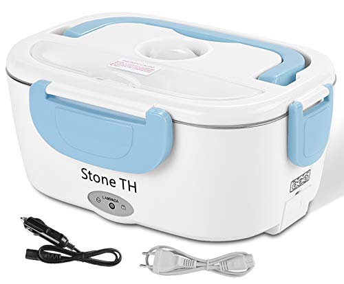 Stone TH Scaldavivande Elettrico, 2 in 1 Doppio Voltaggio Porta Pranzo di Acciaio Inossidabile, Lunch Box Termo Portatile per Ufficio e Auto/Camion, 220V & 12V