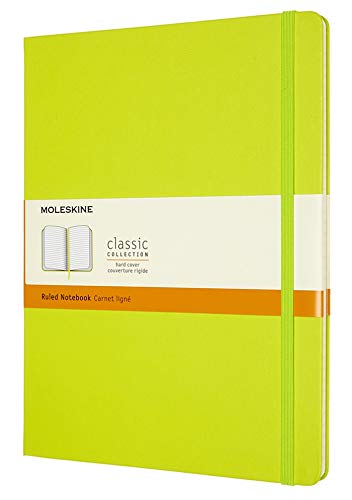 Moleskine - Classic Notebook, Taccuino a Righe, Copertina Rigida e Chiusura ad Elastico, Formato XL 19 x 25 cm, Colore Verde Limone, 192 Pagine