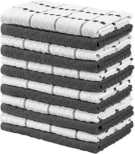 Utopia Towels - 12 Strofinacci da Cucina - Lavabili in Lavatrice (38 x 64 cm, Grigio e Bianco)