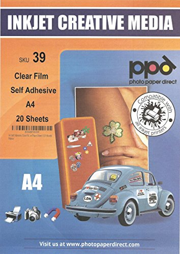 PPD A4 Carta Autoadesiva Trasparente Per Stampanti A Getto D’Inchiostro Inkjet - x 20 Fogli - PPD-39-20