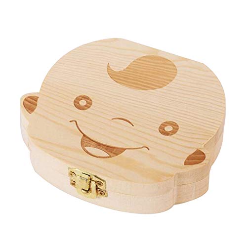 LAAT - Adorabile scatola per conservare i denti da latte in legno, per bambini e ragazzi Scatole di organizzatore di denti di bambino ragazza ragazzo, Boy, 12.5x11.5x3