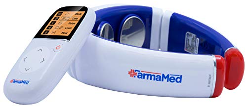 FARMAMED Elettrostimolatore collo, Terapia Magnetica con calore per dolori muscolari, Elettrostimolatore cervicale multifunzione con telecomando wireless con display LCD
