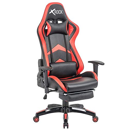 Piushopping X-Rock Sedia Gaming con Poggiapiedi Ergonomica da Ufficio Computer Reclinabile con Supporto Lombare Poltrona Rossa e Nera