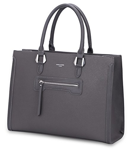 David Jones - Borsa a Mano Donna Lavoro Grande Capacità - Tote Shopper Bag Capiente PU Pelle - Borsa a Spalla Tracolla - Ventiquattrore Cartella Satchel Elegante - Ufficio Scuola Moda Città - Grigio