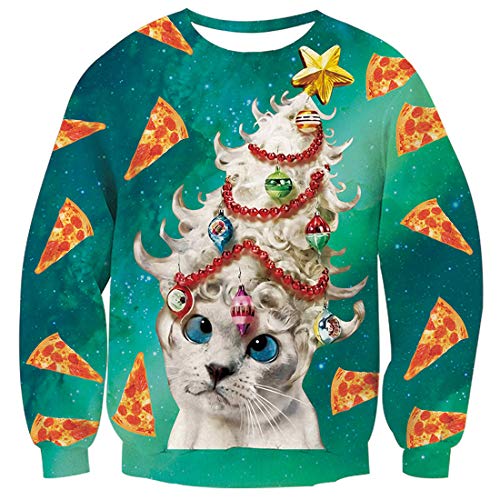 TUONROAD Unisex Christmas Sweatshirt Gatto 3D Stampato Ugly Xmas Pullover Uomo Donna Crewneck Funny Sweater Maglione di Natale - S
