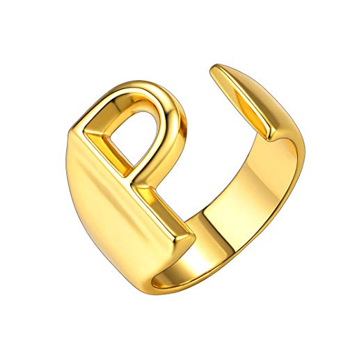 GoldChic Jewelry Anello Aperto Regolabile Captial Letter P P, Nome Gioielli Unisex con Scatola Regalo