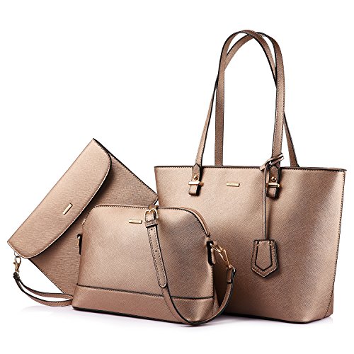 LOVEVOOK Borse Donna Borsetta Borsa Tracolla Borsa a Mano Borse a Spalla 3 Pezzi Semplice elegante Borsa Tote Oro in bronzo