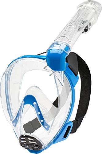 Cressi Baron Full Face Mask, Maschera Snorkeling Integrale Anti Fog, Facciale Comfort, Valvola Scarico e Snorkel Dry Unisex Adulto, Trasparente/Blu, S/M