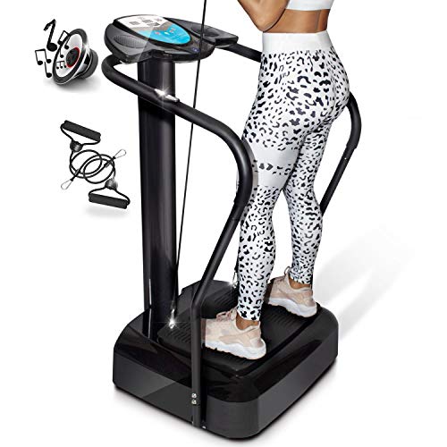 YM Pedana Vibrante Basculante, Dimagrante TONIFICANTE E RASSODANTE, Intensità Regolabile, PROGRAMMI + Auto, Display, Cardio, Elastici Fitness, Altoparlanti