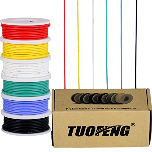 Filo elettrico 22 AWG, filo in rame stagnato Kit Filo flessibile in silicone calibro 22 (6 diverse bobine colorate da 8 metri) Cavo elettronico da 600 V