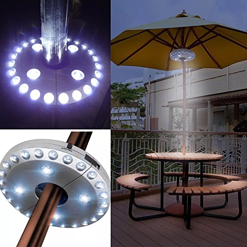 Lampada per ombrellone da giardino, senza fili, con 24 + 4 LED, ideale anche per tende da campeggio e uso esterno (argento)