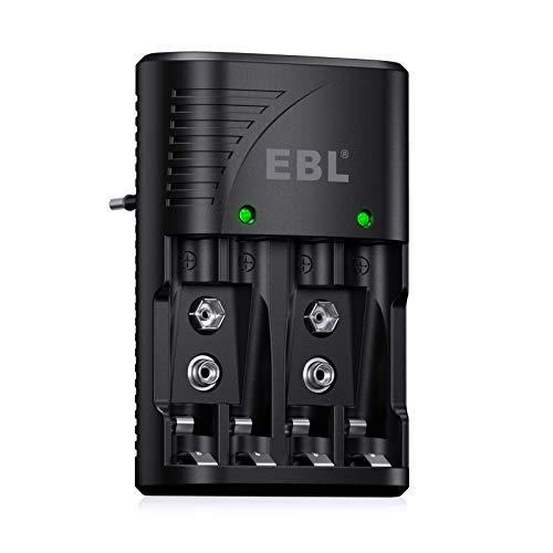 EBL Caricabatterie Universale, Carica Rapida per AA e AAA 9V Ni-MH Ni-CD Batterie Ricaricabili, Caricabatterie Intelligente con Indicatore LED