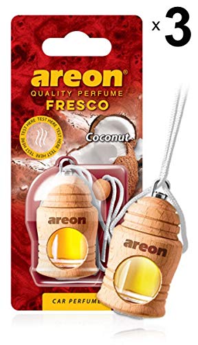 AREON Fresco Deodorante Auto Cocco Dolce Tropical da Appendere Specchietto Pendente Boccetta Bianco Legami 3D (Set x 3)