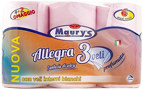MAURY'S Carta IGIENICA 6 Maxi Rotoli 3 VELI Rosa Colorata PROFUMATA