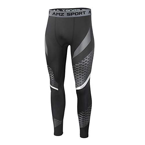 AMZSPORT Pantaloni Sportivi a Compressione da Uomo Leggings da Allenamento con Stampa a Rete Nuova Generazione, Nero XL