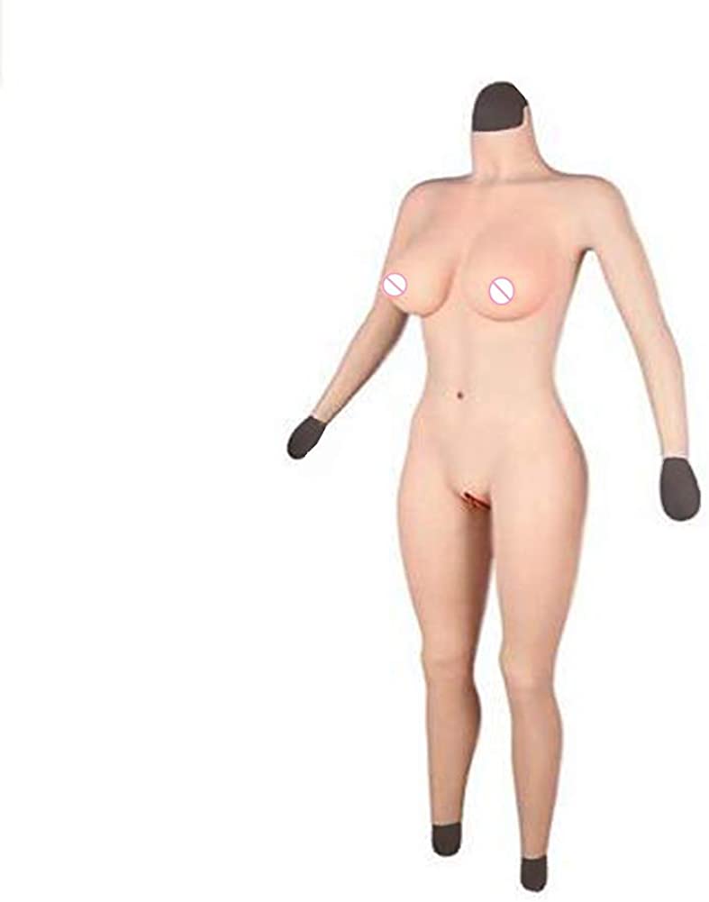 Ajusen E tazza silicone Body con maniche alto collare realistico silicone seno forme falso vagina per crossdresser Transgender