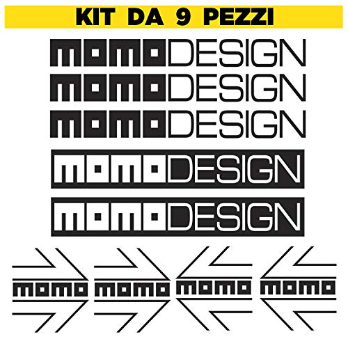 Adesivo Momodesign - kit da 9 pezzi - colore nero, Stickers decalcomania compatibile per Moto Tuning, Casco Momo Design, Auto Moto Tuning, MomoDesign, PVC adesivo