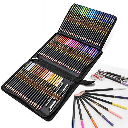 Matite Colorate Professionali da Disegno, Astuccio con zip da 72 matite colorate - Serie di matite con mina morbida, Ideali per Colorazione Adulti, Artisti e Bambini
